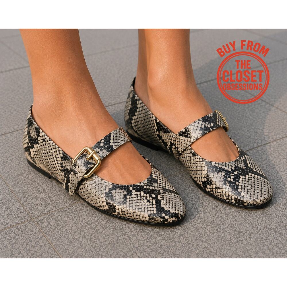 ZARA Snake Print Mary Jane Ballet Flats NWT Size 7.5 EU 38 Buckle Shoes